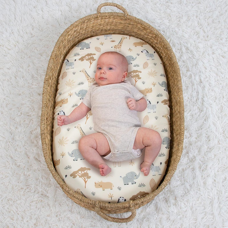 The Peanut Shell Baby Bassinet Sheets 4-Pack - Soft, Oval & Fitted Baby Girls or Boys Sheet, Rectangle, Fitted Covers for Crib, Halo Bassinet Mattress - Safari Neutral - Image 5